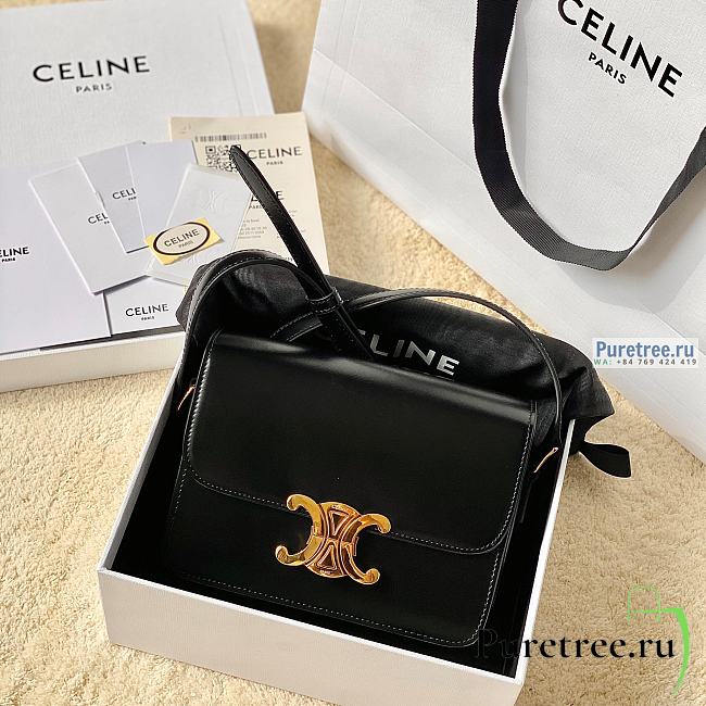 CELINE | Teen Triomphe Bag In Black Calfskin - 18.5 x 14 x 6cm - 1