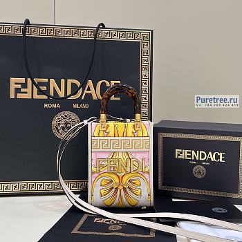 FENDI | Mini Sunshine Shopper Fendace Printed White Leather Mini Bag - 18 x 13 x 6.5cm