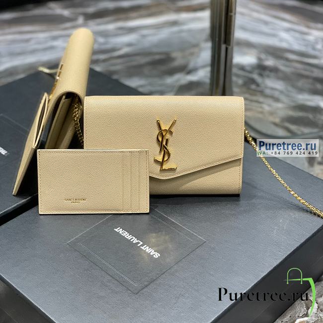 YSL | Uptown Chain Wallet In Beige Grain Leather - 19 x 12 x 3cm - 1