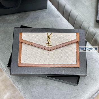 YSL | Uptown Pouch In Beige Canvas And Smooth Leather - 27 x 16 x 2cm