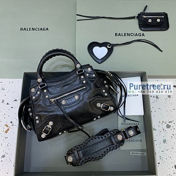 BALENCIAGA | Neo Cagole XS Handbag With Rhinestones In Black Lambskin - 26 x 12 x 18cm