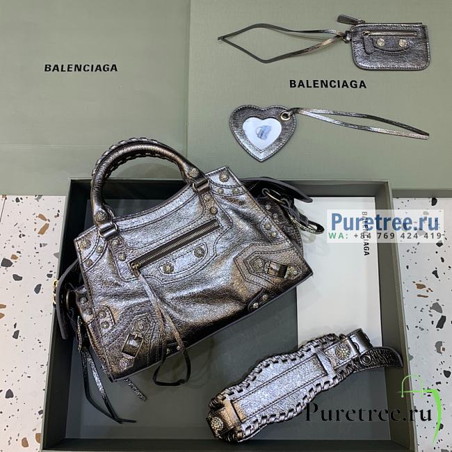 BALENCIAGA | Neo Cagole XS Handbag With Rhinestones In Dark Grey Lambskin - 26 x 12 x 18cm - 1