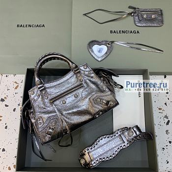 BALENCIAGA | Neo Cagole XS Handbag With Rhinestones In Dark Grey Lambskin - 26 x 12 x 18cm