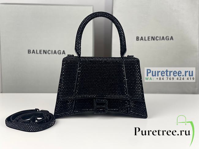 BALENCIAGA | Hourglass Small Handbag Black With Rhinestones - 23 x 10 x 14cm - 1
