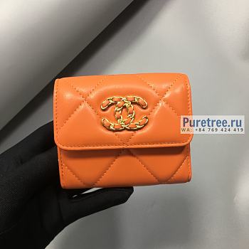 CHANEL | 19 Small Flap Wallet Orange Lambskin AP1064 - 11 x 9.5 x 3cm
