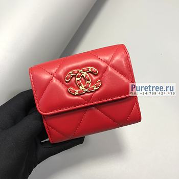 CHANEL | 19 Small Flap Wallet Red Lambskin AP1064 - 11 x 9.5 x 3cm