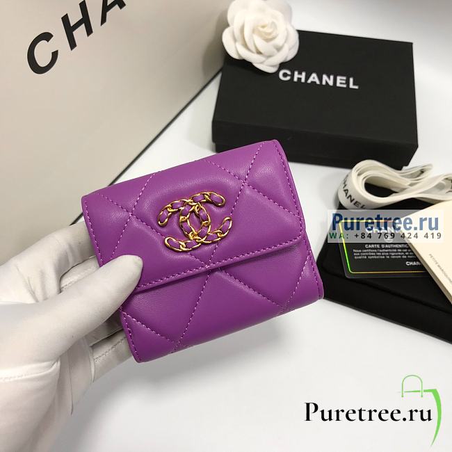 CHANEL | 19 Small Flap Wallet Purple Lambskin AP1064 - 11 x 9.5 x 3cm - 1