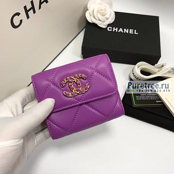 CHANEL | 19 Small Flap Wallet Purple Lambskin AP1064 - 11 x 9.5 x 3cm