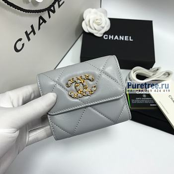 CHANEL | 19 Small Flap Wallet Grey Lambskin AP1064 - 11 x 9.5 x 3cm