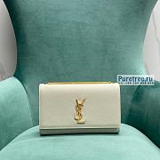 YSL | Kate Medium Chain Bag In Gold/White Grain Leather - 24 x 14.5 x 5.5cm - 1