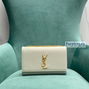 YSL | Kate Medium Chain Bag In Gold/White Grain Leather - 24 x 14.5 x 5.5cm