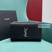 YSL | Kate Medium Chain Bag In Silver/Black Grain Leather - 24 x 14.5 x 5.5cm - 1