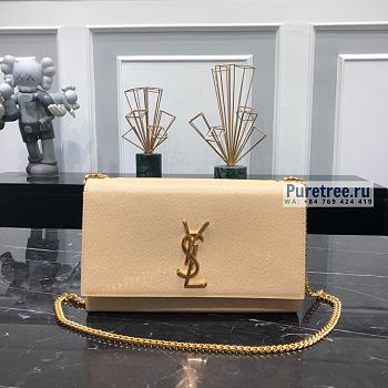 YSL | Kate Medium Chain Bag In Gold/Beige Grain Leather - 24 x 14.5 x 5.5cm