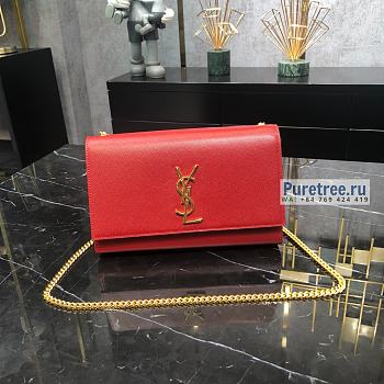 YSL | Kate Medium Chain Bag In Gold/Red Grain Leather - 24 x 14.5 x 5.5cm