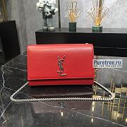 YSL | Kate Medium Chain Bag In Silver/Red Grain Leather - 24 x 14.5 x 5.5cm - 1