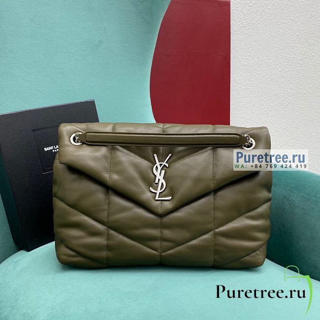 YSL | Puffer Medium Chain Bag In Silver/Olive Quilted Lambskin - 35 x 23 x 13.5cm - 1