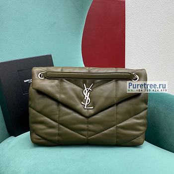 YSL | Puffer Medium Chain Bag In Silver/Olive Quilted Lambskin - 35 x 23 x 13.5cm