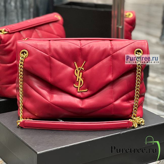YSL | Puffer Medium Chain Bag In Gold/Red Quilted Lambskin - 35 x 23 x 13.5cm - 1