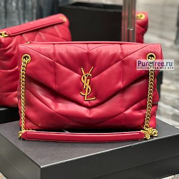 YSL | Puffer Medium Chain Bag In Gold/Red Quilted Lambskin - 35 x 23 x 13.5cm