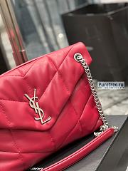 YSL | Puffer Medium Chain Bag In Silver/Red Quilted Lambskin - 35 x 23 x 13.5cm - 6