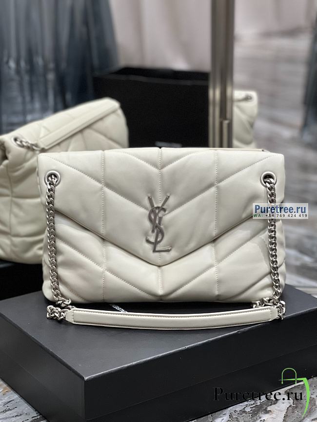 YSL | Puffer Medium Chain Bag In White/White Quilted Lambskin 35x23x13.5 cm - 1