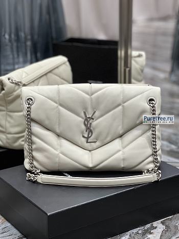 YSL | Puffer Medium Chain Bag In White/White Quilted Lambskin 35x23x13.5 cm