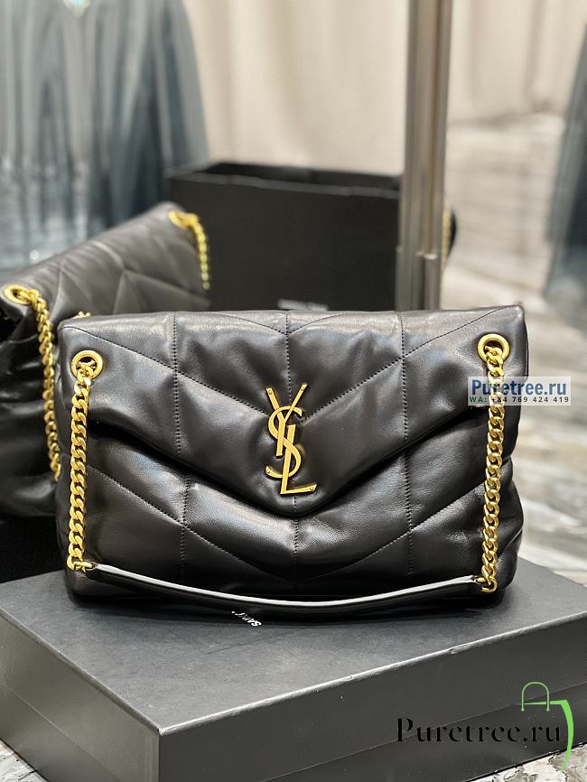 YSL | Puffer Medium Chain Bag In Gold/Black Quilted Lambskin 35x23x13.5 cm - 1