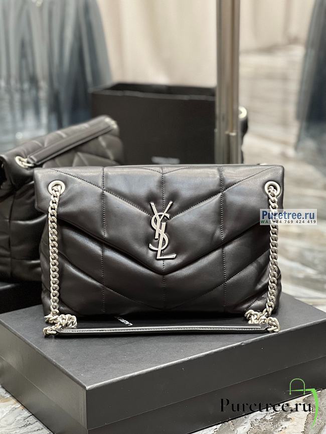 YSL | Puffer Medium Chain Bag In Silver/Black Quilted Lambskin 35x23x13.5 cm - 1