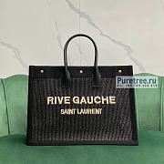 YSL | Rive Gauche Large Tote Bag In Black Embroidered Raffia And Leather - 48 x 36 x 16cm - 1