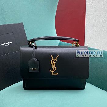 YSL | Sunset Medium Top Handle In Black Smooth Leather - 25 x 18 x 5cm