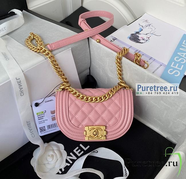 CHANEL | Mini Boy Messenger Bag Pink Grained Calfskin AS3315 - 9.5 x 15 x 4.5 cm - 1