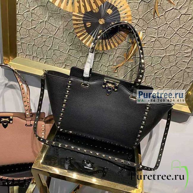 VALENTINO | Tote Shopping Bag Black Grain Calfskin Leather - 27 x 21 x 10cm - 1