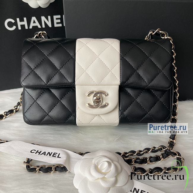 CHANEL | Classic Flap Bag Black & White Lambskin - 20cm - 1