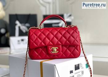 Chanel | Smooth Leather Top Handle Flap Bag Red AS2431 - 20cm