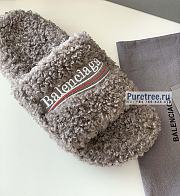 BALENCIAGA | Gray Furry Slide Sandal - 5