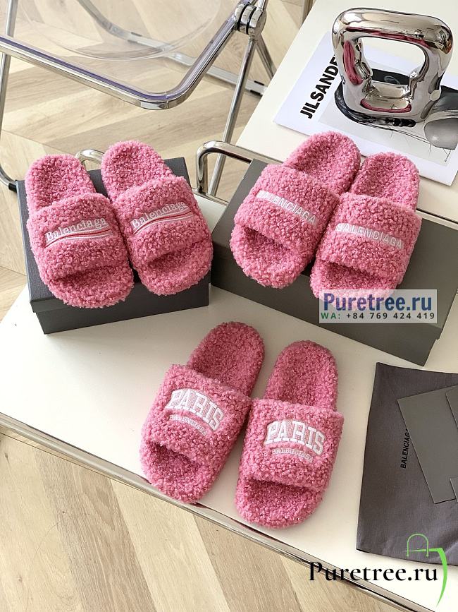 BALENCIAGA | Pink Furry Slide Sandal - 1