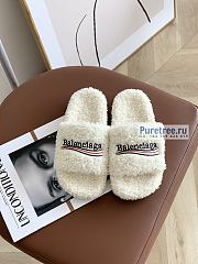 BALENCIAGA | White Furry Slide Sandal - 5
