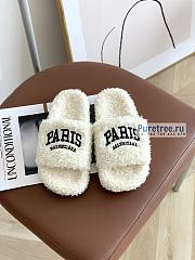 BALENCIAGA | White Furry Slide Sandal - 3