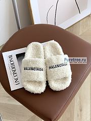 BALENCIAGA | White Furry Slide Sandal - 2