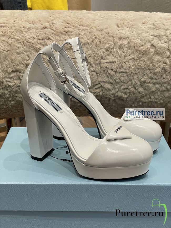 PRADA | Triangle Logo Platform Pumps White Leather - 12cm - 1