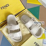 FENDI | Feel White Leather Slides - 4