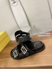 FENDI | Feel Black FF Leather Slides - 5