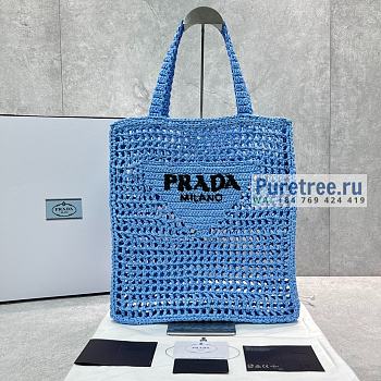 PRADA | Raffia Tote Bag In Blue 1BG393 - 38 x 36 x 3cm
