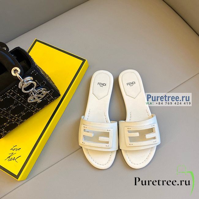 FENDI | Signature White Leather Slides - 1