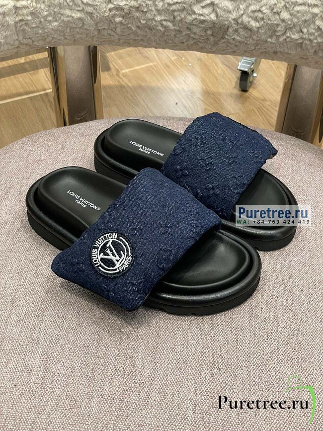 Louis Vuitton | Pool Pillow Flat Comfort Mule Blue Monogram Denim - 1