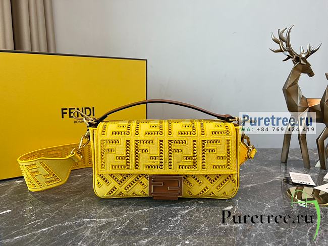 FENDI | Baguette Yellow Canvas Bag With Embroidery 8BR600 - 26 x 6 x 15cm - 1