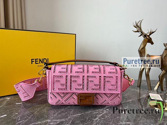 FENDI | Baguette Pink Canvas Bag With Embroidery 8BR600 - 26 x 6 x 15cm - 1