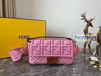 FENDI | Baguette Pink Canvas Bag With Embroidery 8BR600 - 26 x 6 x 15cm