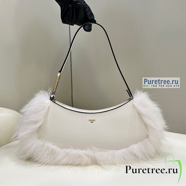 FENDI | O'Lock Swing Pale White Leather And Fox Fur Pouch - 32 x 5 x 11cm - 1