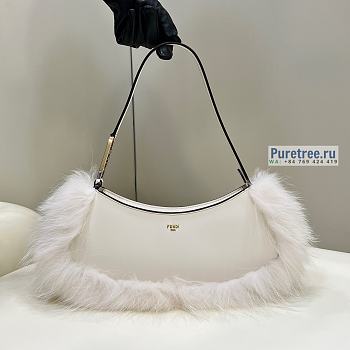 FENDI | O'Lock Swing Pale White Leather And Fox Fur Pouch - 32 x 5 x 11cm
